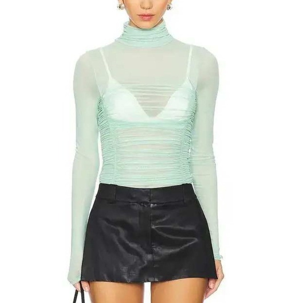 FP Intimately Sage Green Ruched Mesh Top Bodysuit XS Fairycore Chic Avant Garde